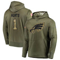 Davalo P.Eagles #1 Jalen Hurts Player Military Hoodie Salute To Service Olive Stitched Jerseys