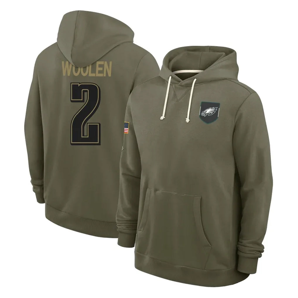 Davalo P.Eagles #2 Riq Woolen Player Olive Salute to Service Pullover Hoodies Limited Stitched Jerseys