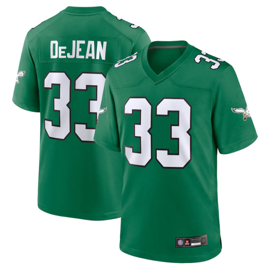 Davalo P.Eagles #33 Cooper DeJean Player Kelly Green Replica Game Stitched Jerseys