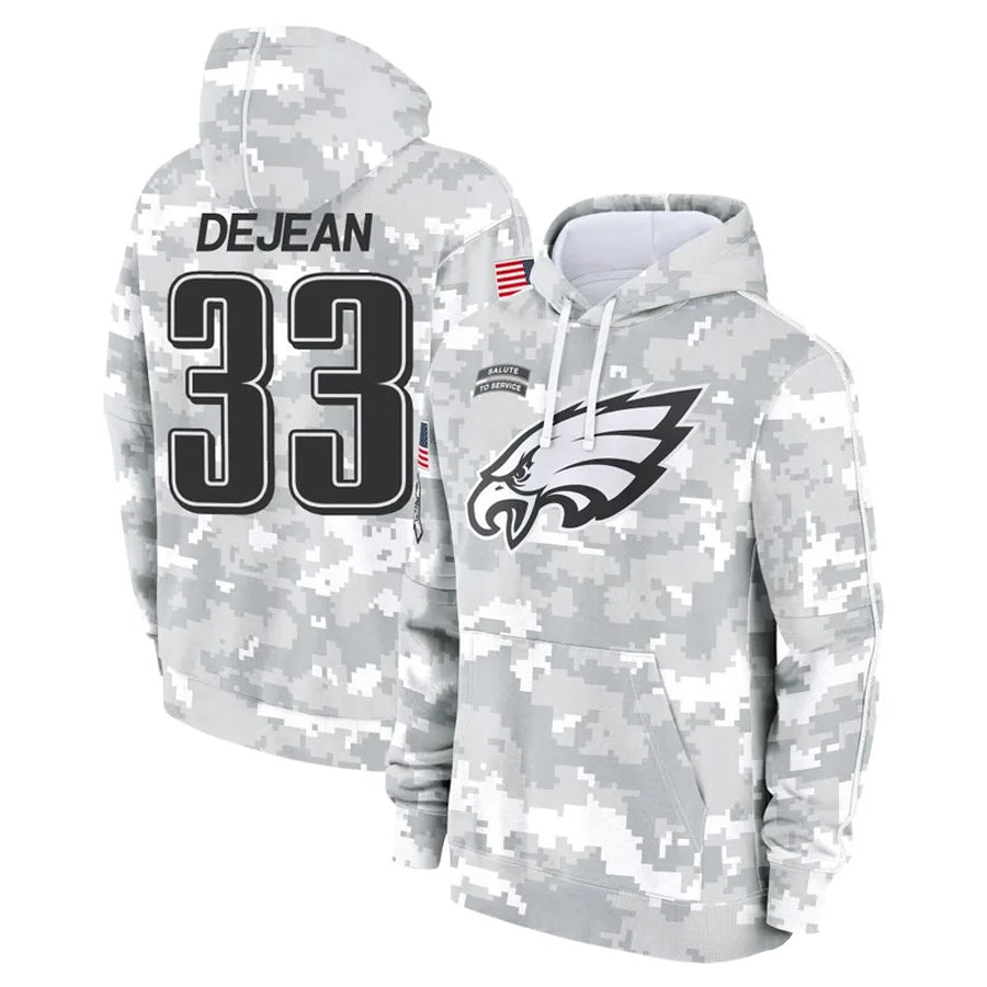Davalo P.Eagles #33 Cooper DeJean Player Military Hoodie Arctic Camo Salute To Service Stitched Jerseys