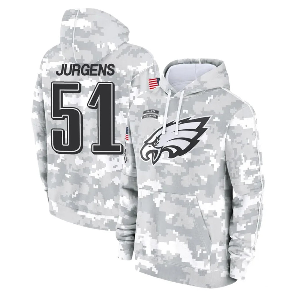 Davalo P.Eagles #51 Cam Jurgens Player Arctic Camo Salute to Service Pullover Hoodies Limited Game Stitched Jerseys