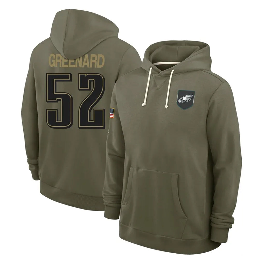 Davalo P.Eagles #52 Jonathan Greenard Player Olive Salute to Service Pullover Hoodies Limited Stitched Jerseys