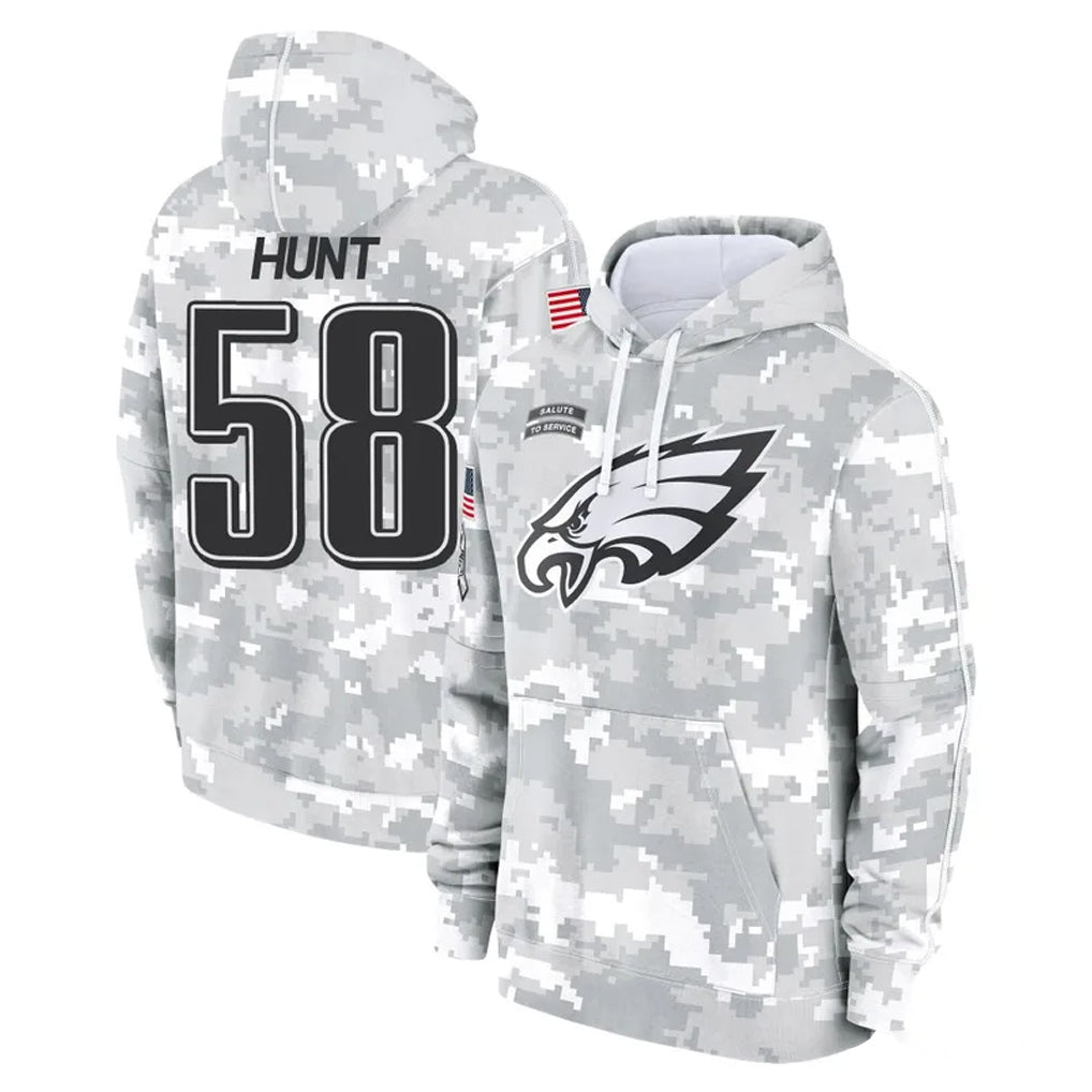 Davalo P.Eagles #58 Jalyx Hunt Player Arctic Camo Salute to Service Pullover Hoodies Limited Game Stitched Jerseys