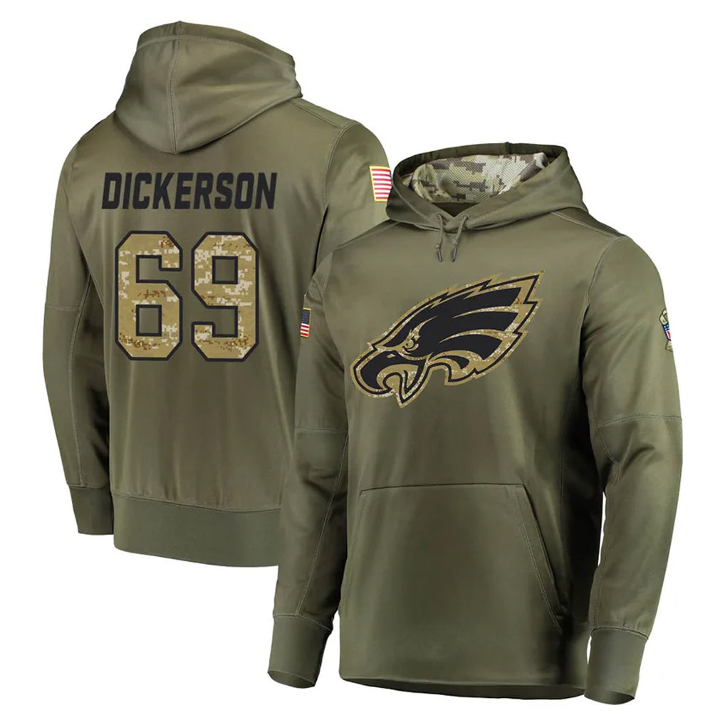 Davalo P.Eagles #69 Landon Dickerson Player Olive Salute to Service Pullover Hoodies Home Game Stitched Jerseys