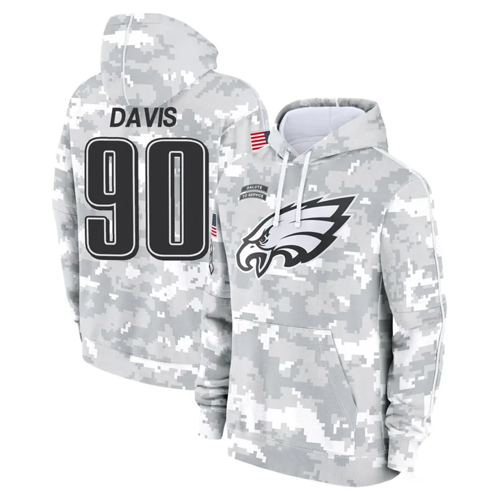 Davalo P.Eagles #90 Jordan Davis Player Arctic Camo Salute to Service Pullover Hoodies Limited Game Stitched Jerseys