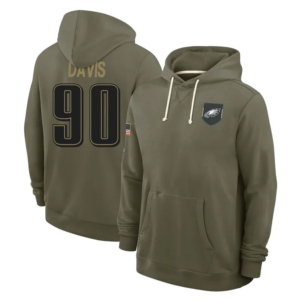 Davalo P.Eagles #90 Jordan Davis Player Olive Salute to Service Pullover Hoodies Limited Stitched Jerseys