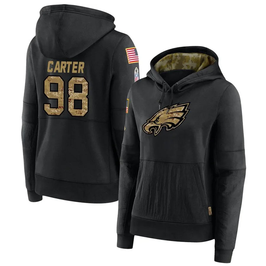 Davalo P.Eagles #98 Jalen Carter Player Black Military Hoodie Game Stitched Jerseys