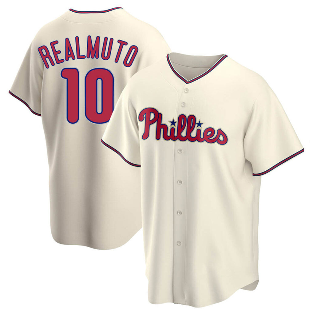 Davalo P.Phillies #10 J.T. Realmuto Player Cream Home Game Stitched Jerseys