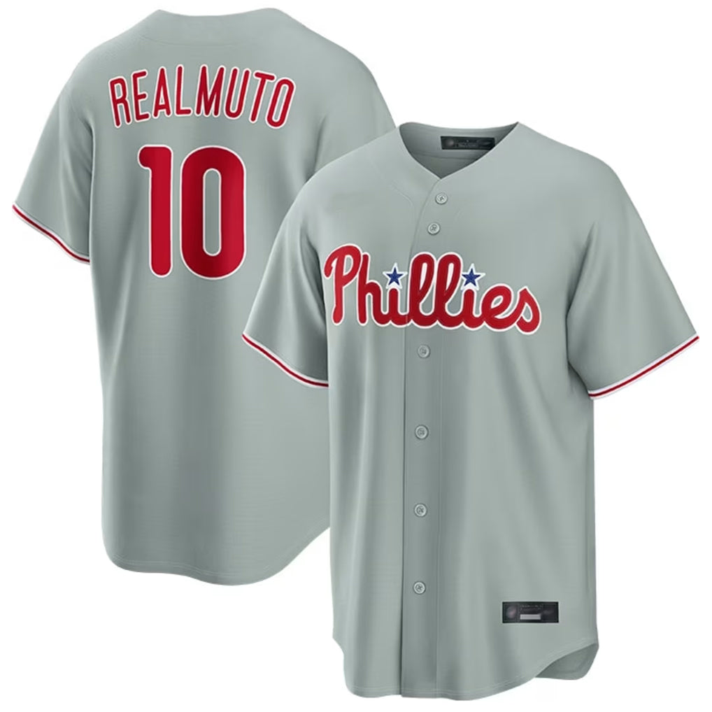 Davalo P.Phillies #10 J.T. Realmuto Player Gray Home Game Stitched Jerseys