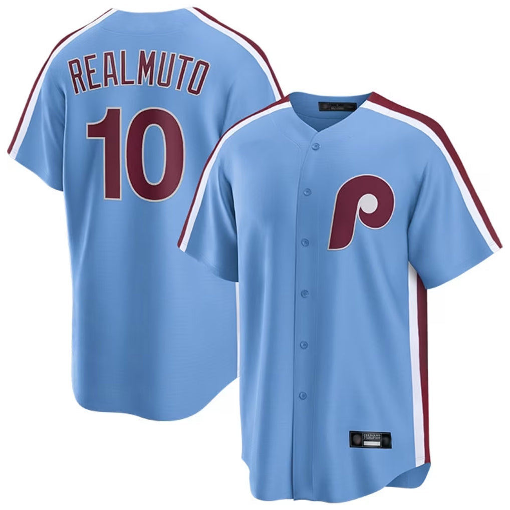 Davalo P.Phillies #10 J.T. Realmuto Player Light Blue Home Game Stitched Jerseys