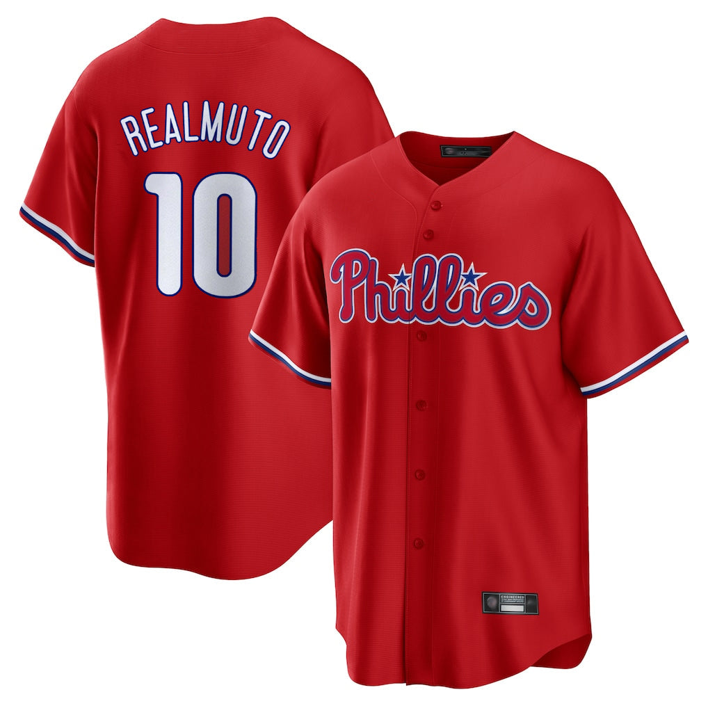 Davalo P.Phillies #10 J.T. Realmuto Player Red Home Game Stitched Jerseys