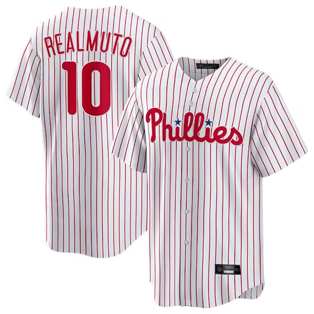 Davalo P.Phillies #10 J.T. Realmuto Player White Home Game Stitched Jerseys