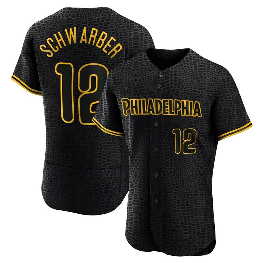 Davalo P.Phillies #12 Kyle Schwarber Player Black Snake Skin City Home Limited Elite Stitched Jerseys
