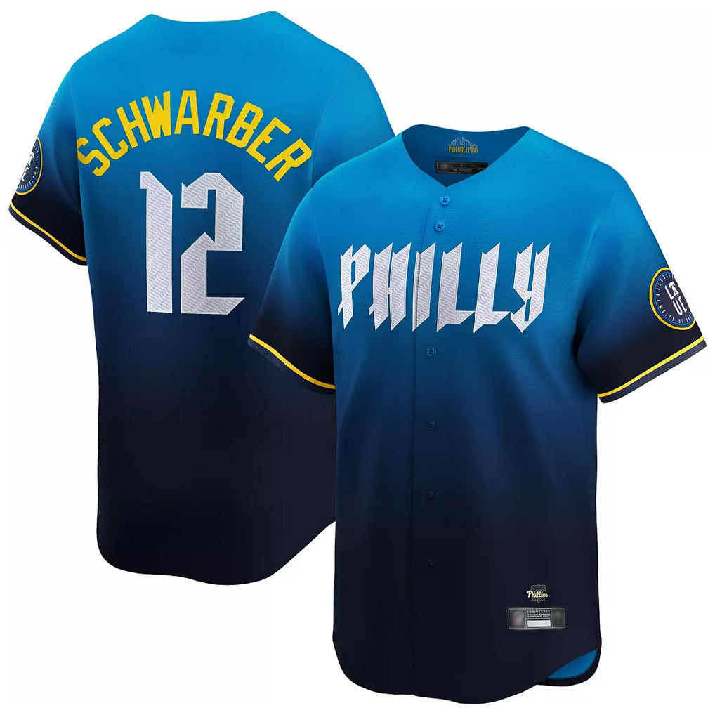 Davalo P.Phillies #12 Kyle Schwarber Player Blue City Connect Home Limited Stitched Jerseys