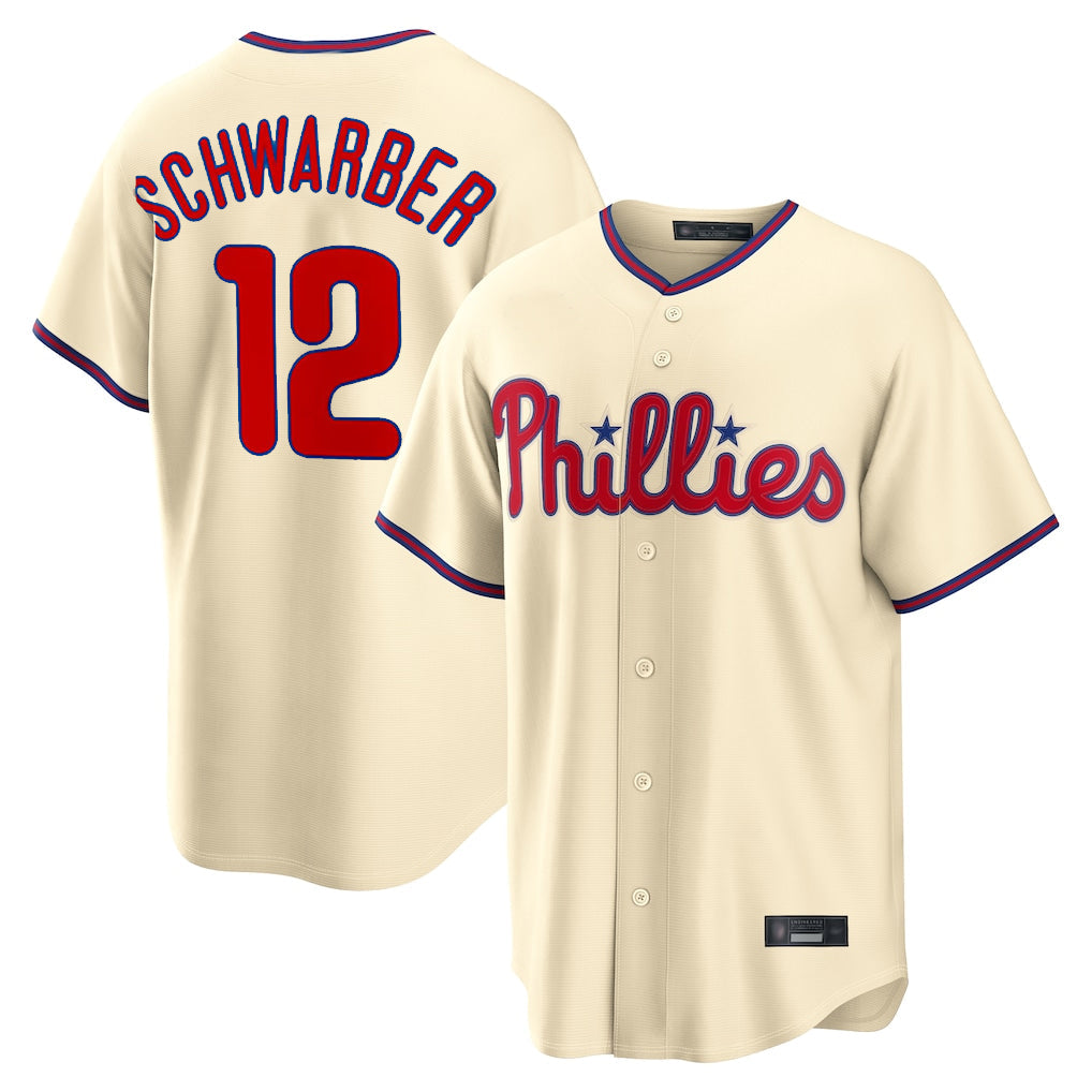 Davalo P.Phillies #12 Kyle Schwarber Player Cream Home Game Stitched Jerseys