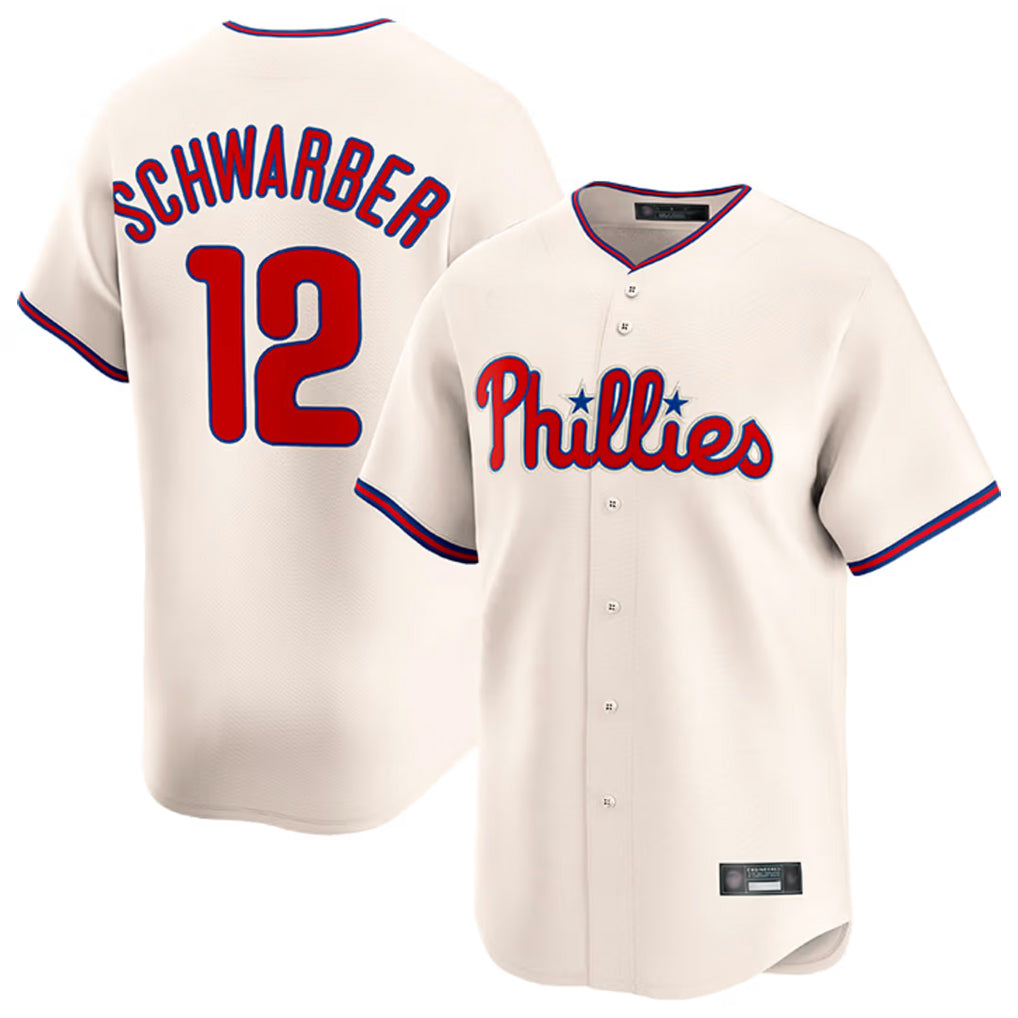 Davalo P.Phillies #12 Kyle Schwarber Player Cream Home Limited Stitched Jerseys