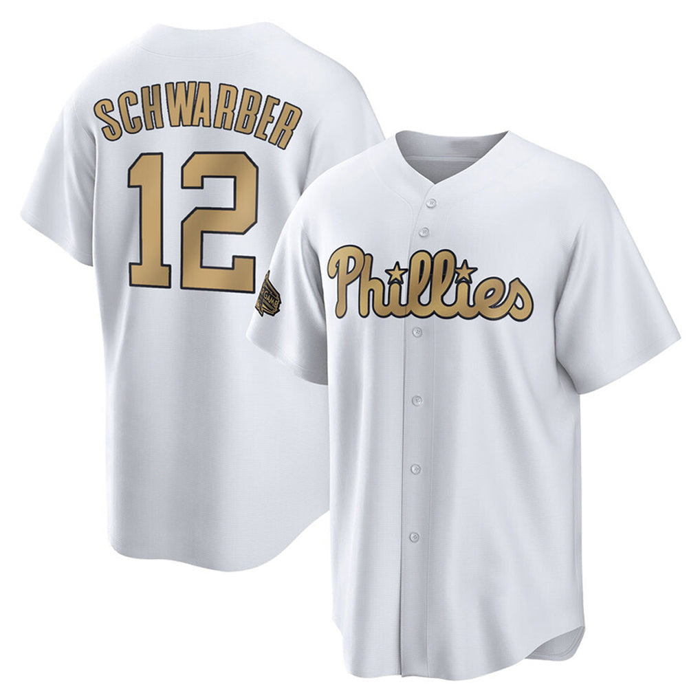 Davalo P.Phillies #12 Kyle Schwarber Player Gold All-Star Home Game Stitched Jerseys