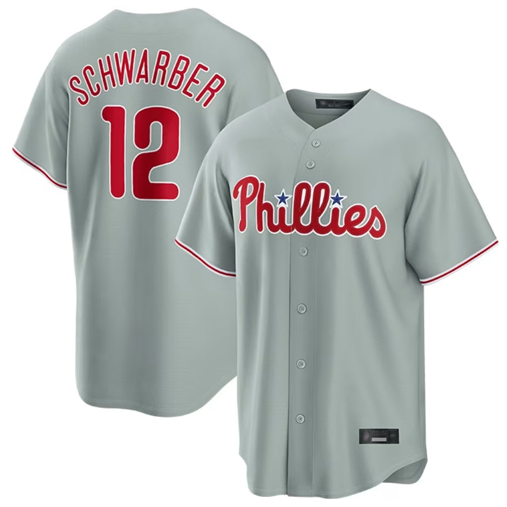 Davalo P.Phillies #12 Kyle Schwarber Player Gray Home Game Stitched Jerseys