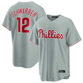 Davalo P.Phillies #12 Kyle Schwarber Player Gray Home Game Stitched Jerseys