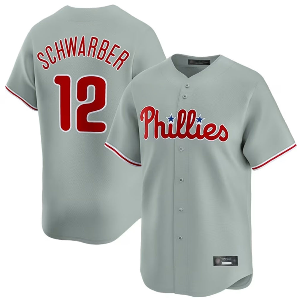 Davalo P.Phillies #12 Kyle Schwarber Player Gray Home Limited Stitched Jerseys