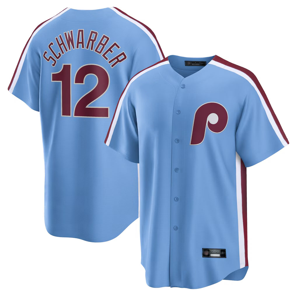 Davalo P.Phillies #12 Kyle Schwarber Player Light Blue Home Game Stitched Jerseys