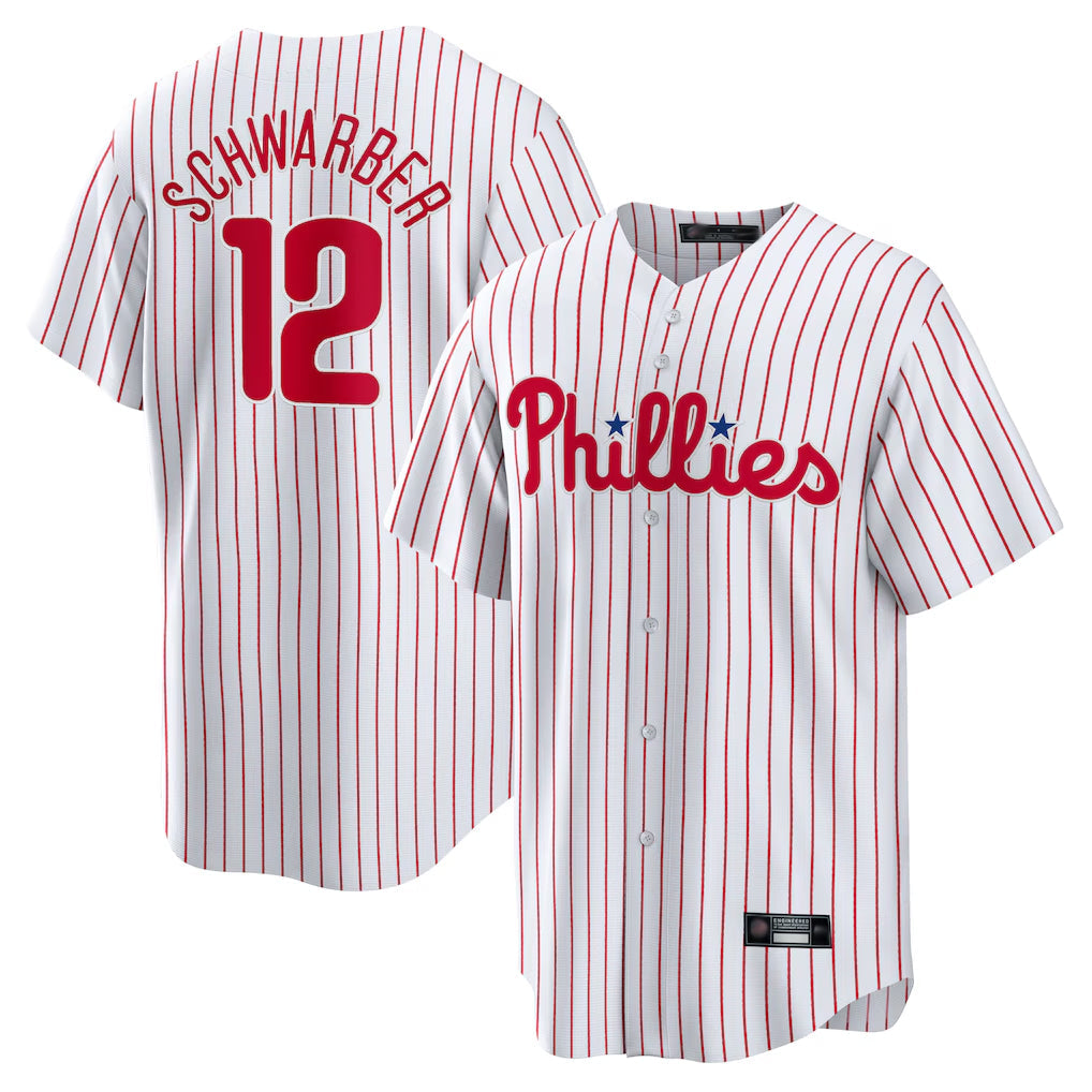 Davalo P.Phillies #12 Kyle Schwarber Player White Home Game Stitched Jerseys