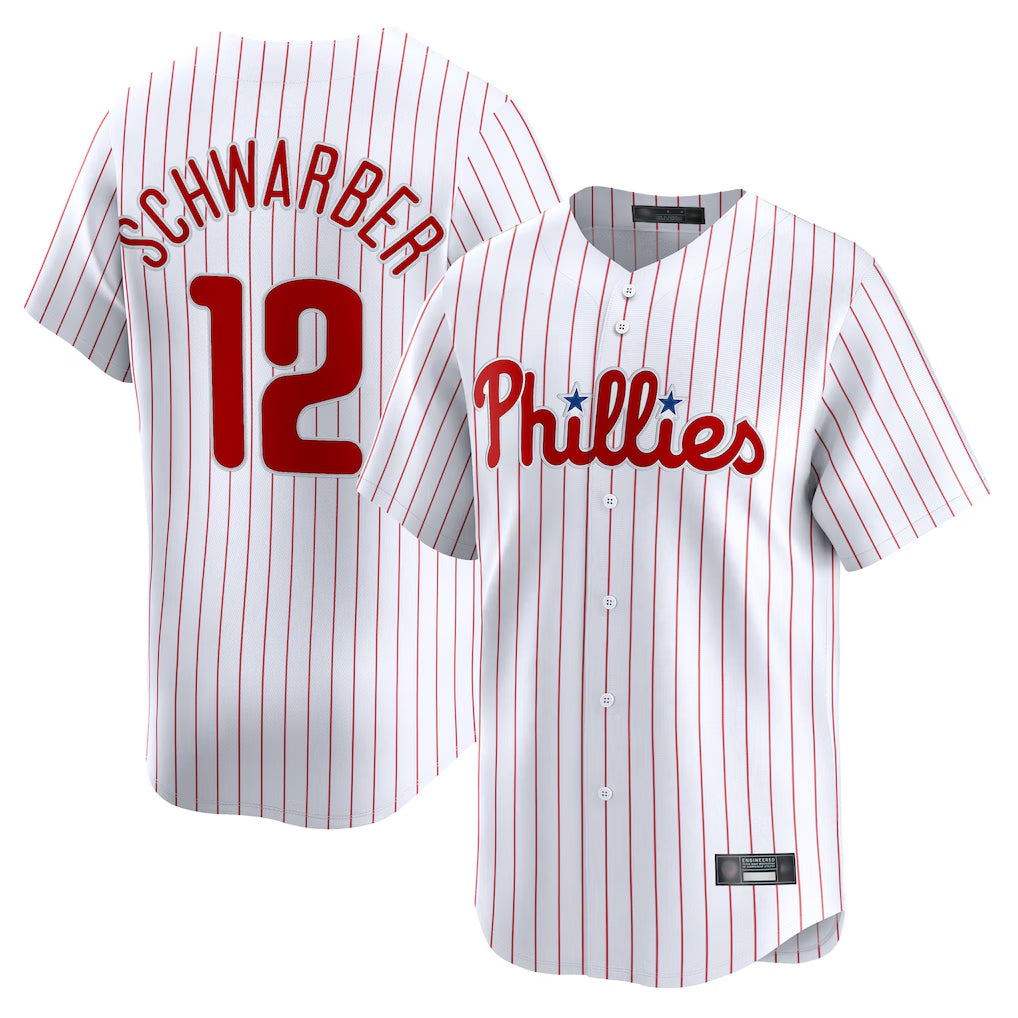 Davalo P.Phillies #12 Kyle Schwarber Player White Home Limited Stitched Jerseys