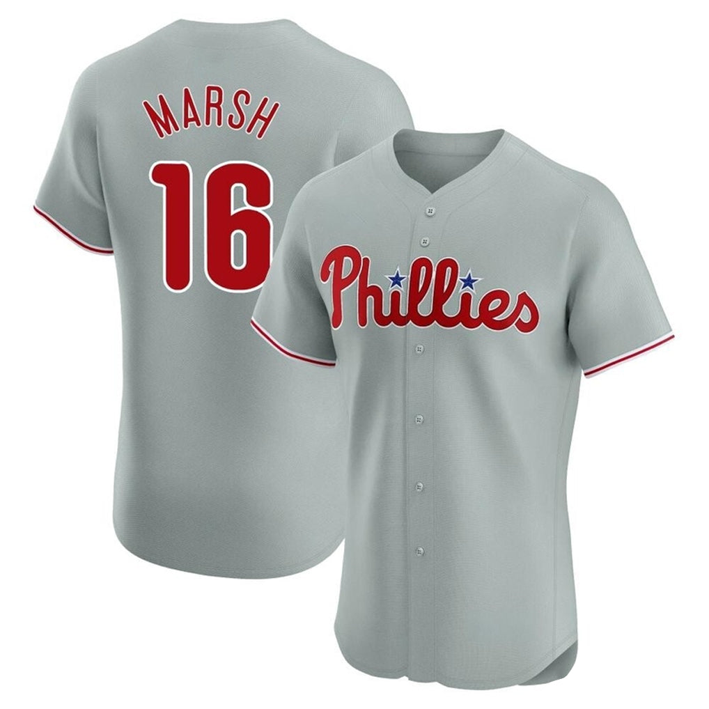 Davalo P.Phillies #16 Brandon Marsh Player Gray Home Limited Elite Stitched Jerseys