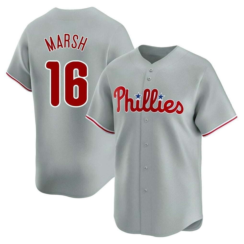 Davalo P.Phillies #16 Brandon Marsh Player Gray Home Limited Stitched Jerseys