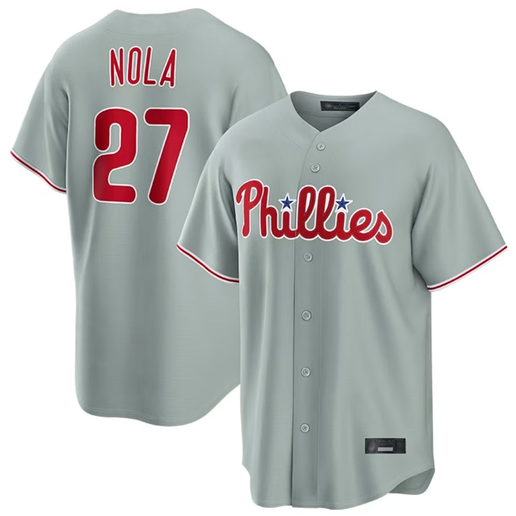 Davalo P.Phillies #27 Aaron Nola Player Gray Home Game Stitched Jerseys