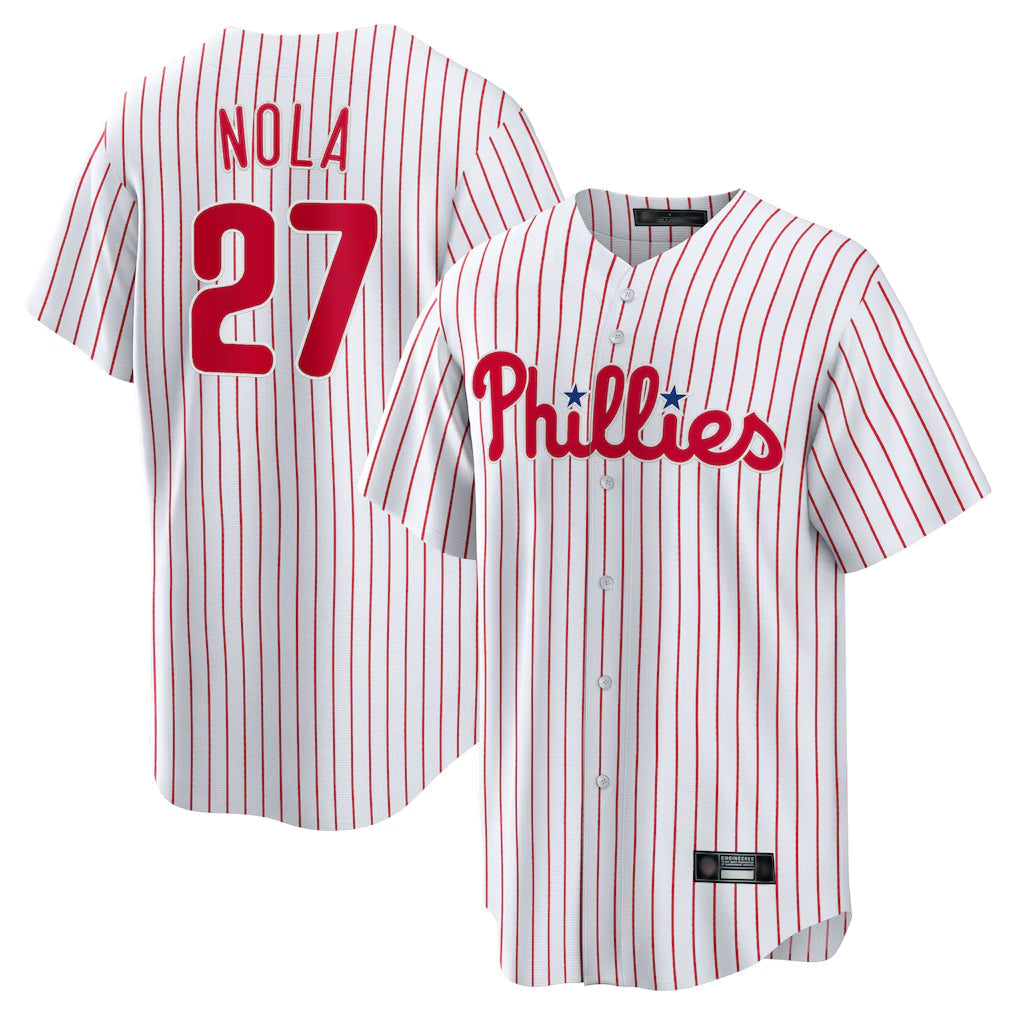 Davalo P.Phillies #27 Aaron Nola Player White Home Game Stitched Jerseys