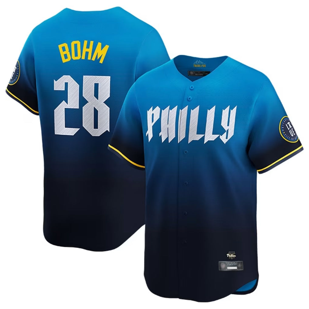 Davalo P.Phillies #28 Alec Bohm Player Blue City Connect Home Limited Stitched Jerseys