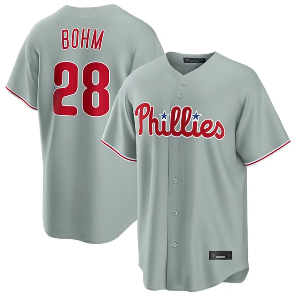 Davalo P.Phillies #28 Alec Bohm Player Gray Home Game Stitched Jerseys