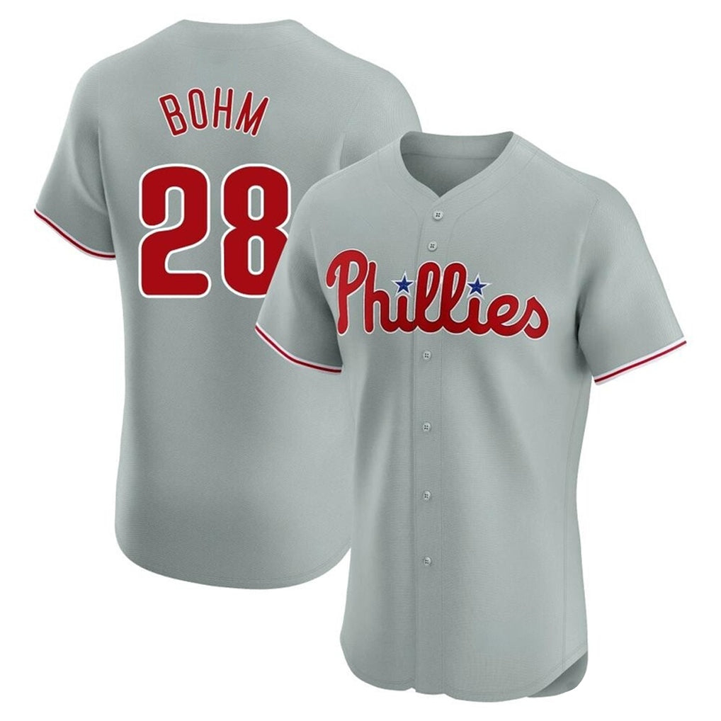 Davalo P.Phillies #28 Alec Bohm Player Gray Home Limited Elite Stitched Jerseys
