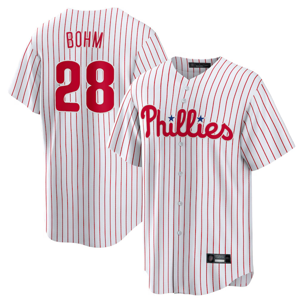 Davalo P.Phillies #28 Alec Bohm Player White Home Game Stitched Jerseys