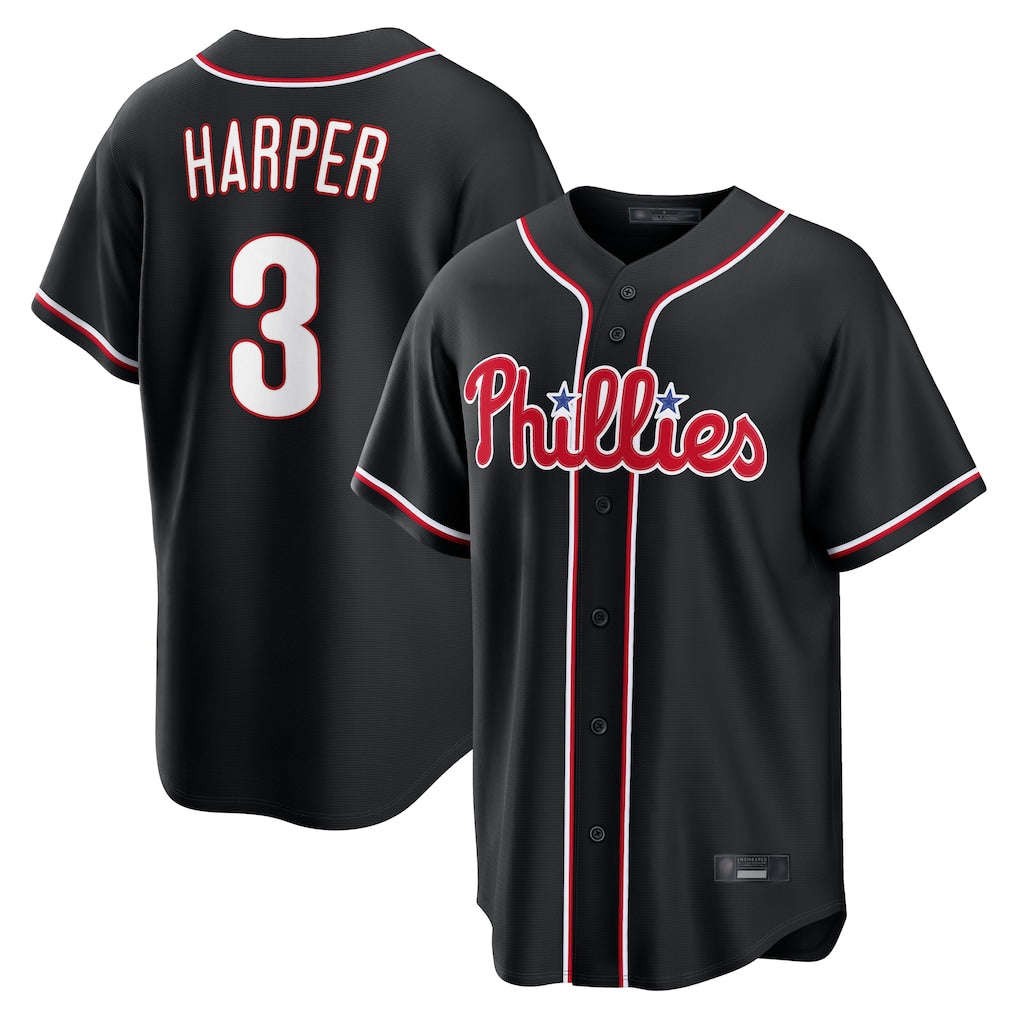 Davalo P.Phillies #3 Bryce Harper Player Black Fashion Out Home Game Stitched Jerseys