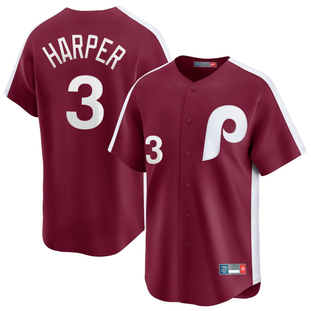 Davalo P.Phillies #3 Bryce Harper Player Red Cooperstown Collection Limited Home Stitched Jerseys