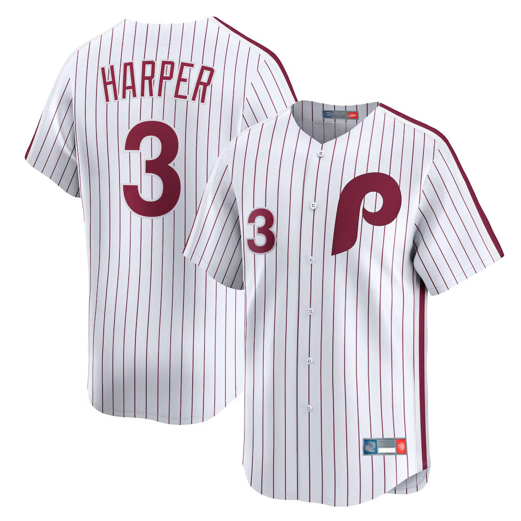 Davalo P.Phillies #3 Bryce Harper Player White Cooperstown Collection Limited Home Stitched Jerseys