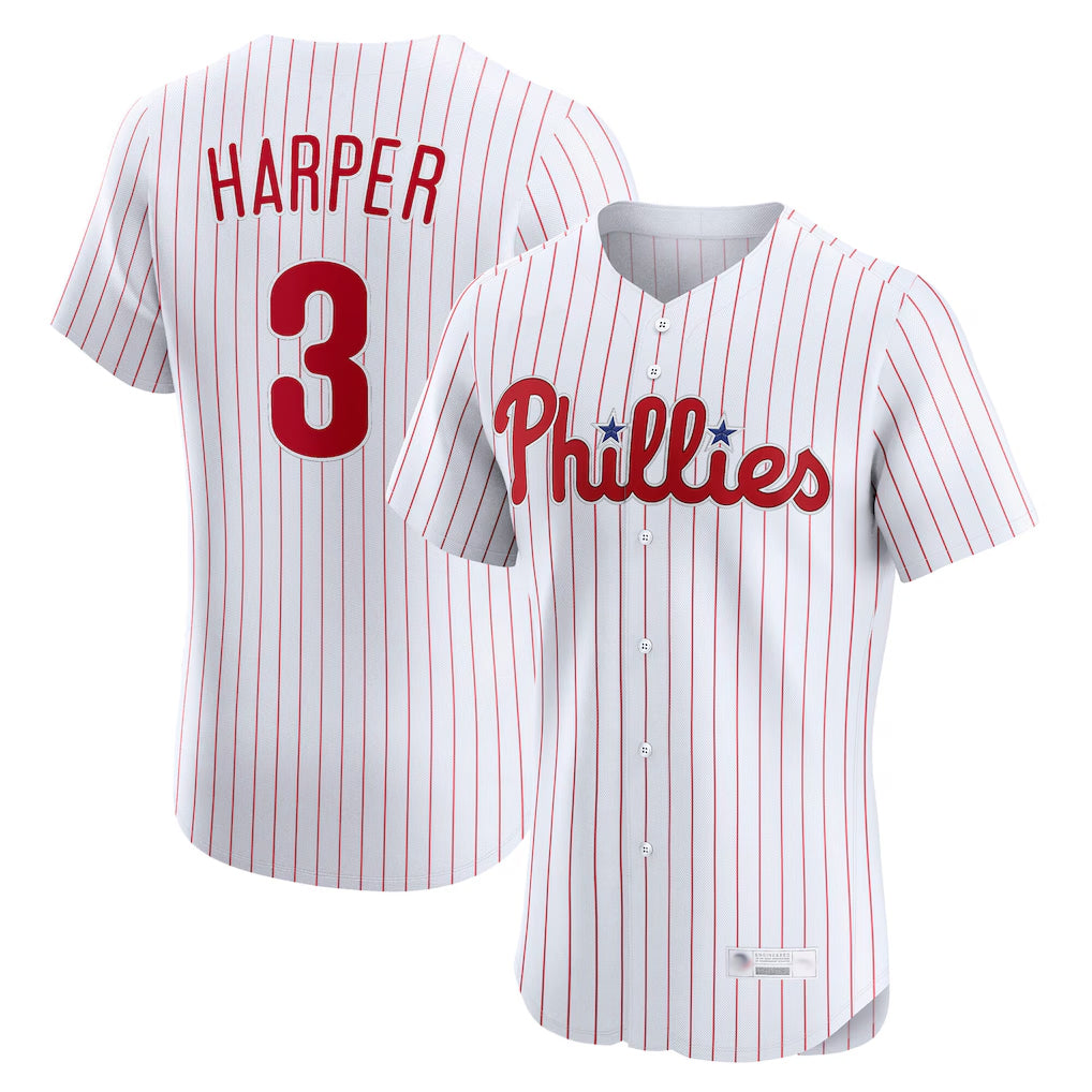 Davalo P.Phillies #3 Bryce Harper Player White Home Limited Elite Stitched Jerseys