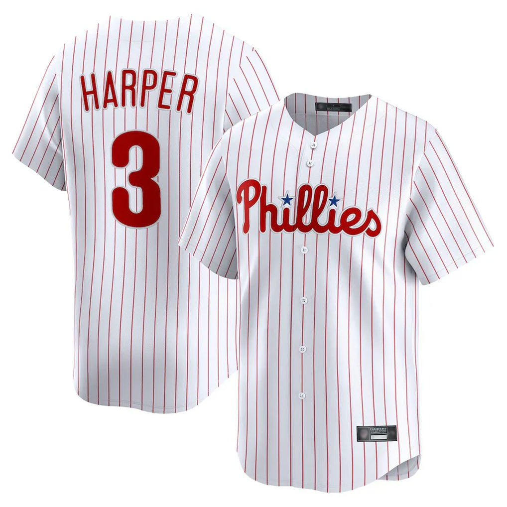 Davalo P.Phillies #3 Bryce Harper Player White Home Limited Stitched Jerseys