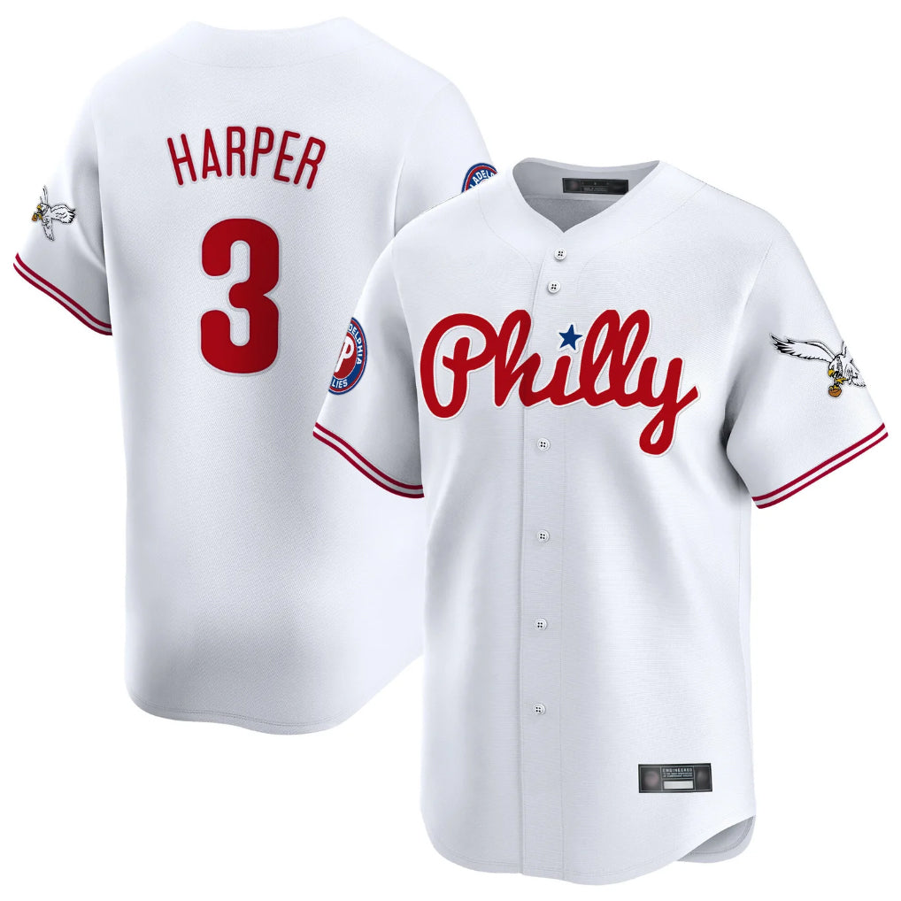 Davalo P.Phillies #3 Bryce Harper Player White Phillies & Eagles Vapor Premier Limited Stitched Jersey