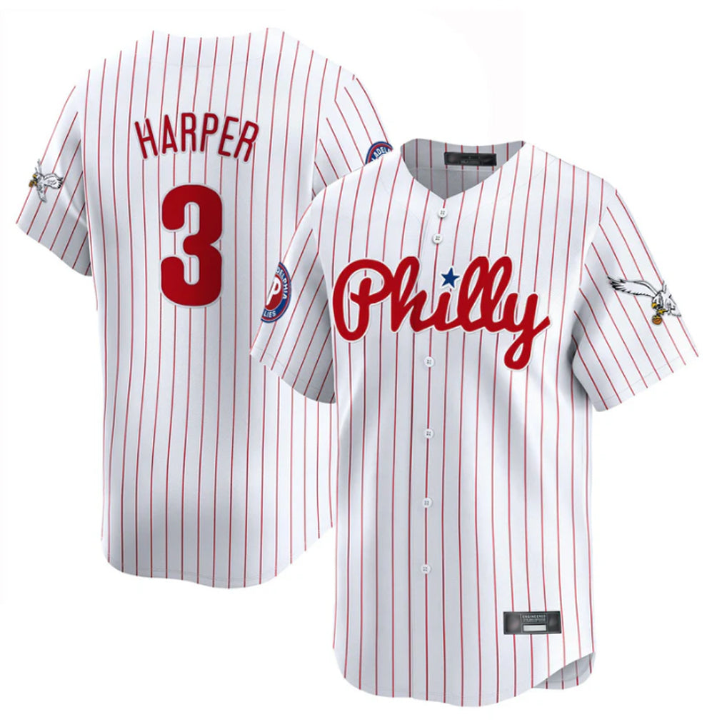 Davalo P.Phillies #3 Bryce Harper Player White Pinstripe Phillies & Eagles Vapor Premier Limited Stitched Jerseys