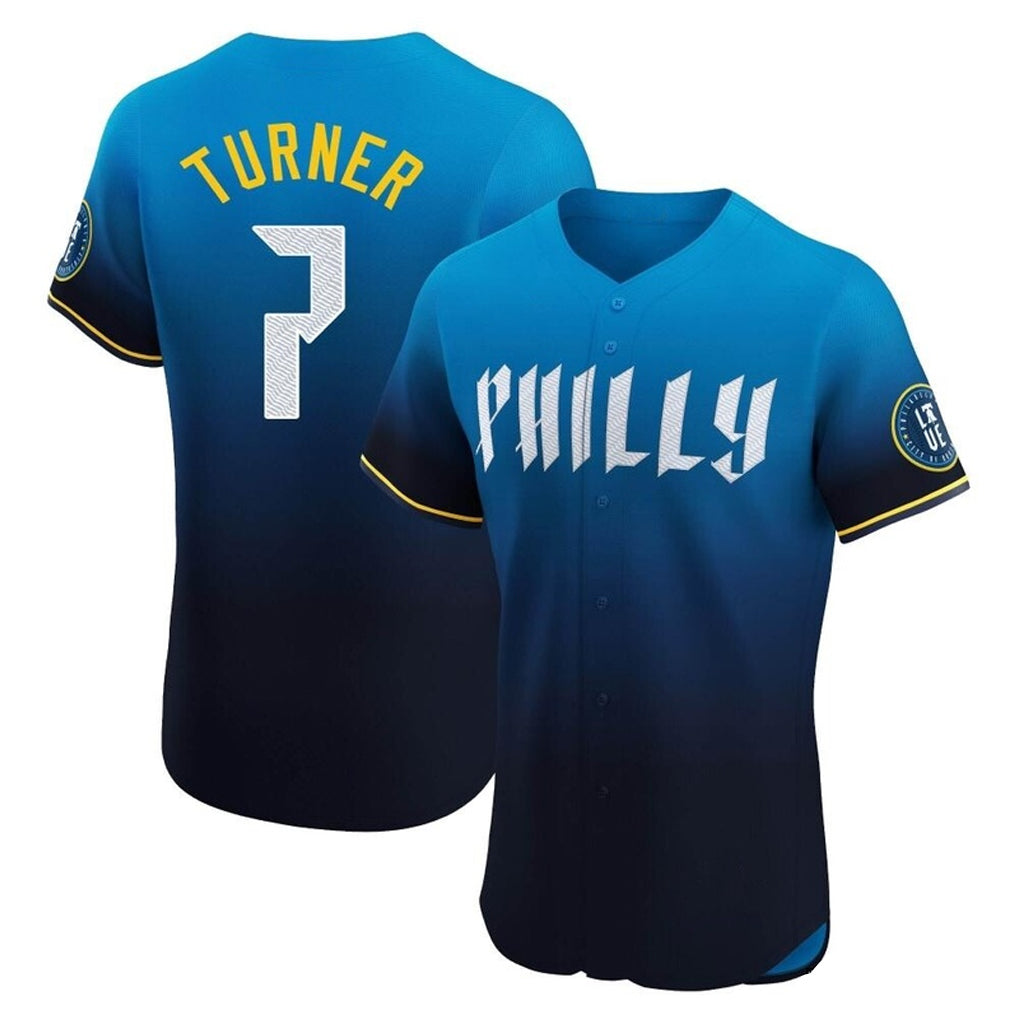 Davalo P.Phillies #7 Trea Turner Player Blue City Connect Home Limited Elite Stitched Jerseys