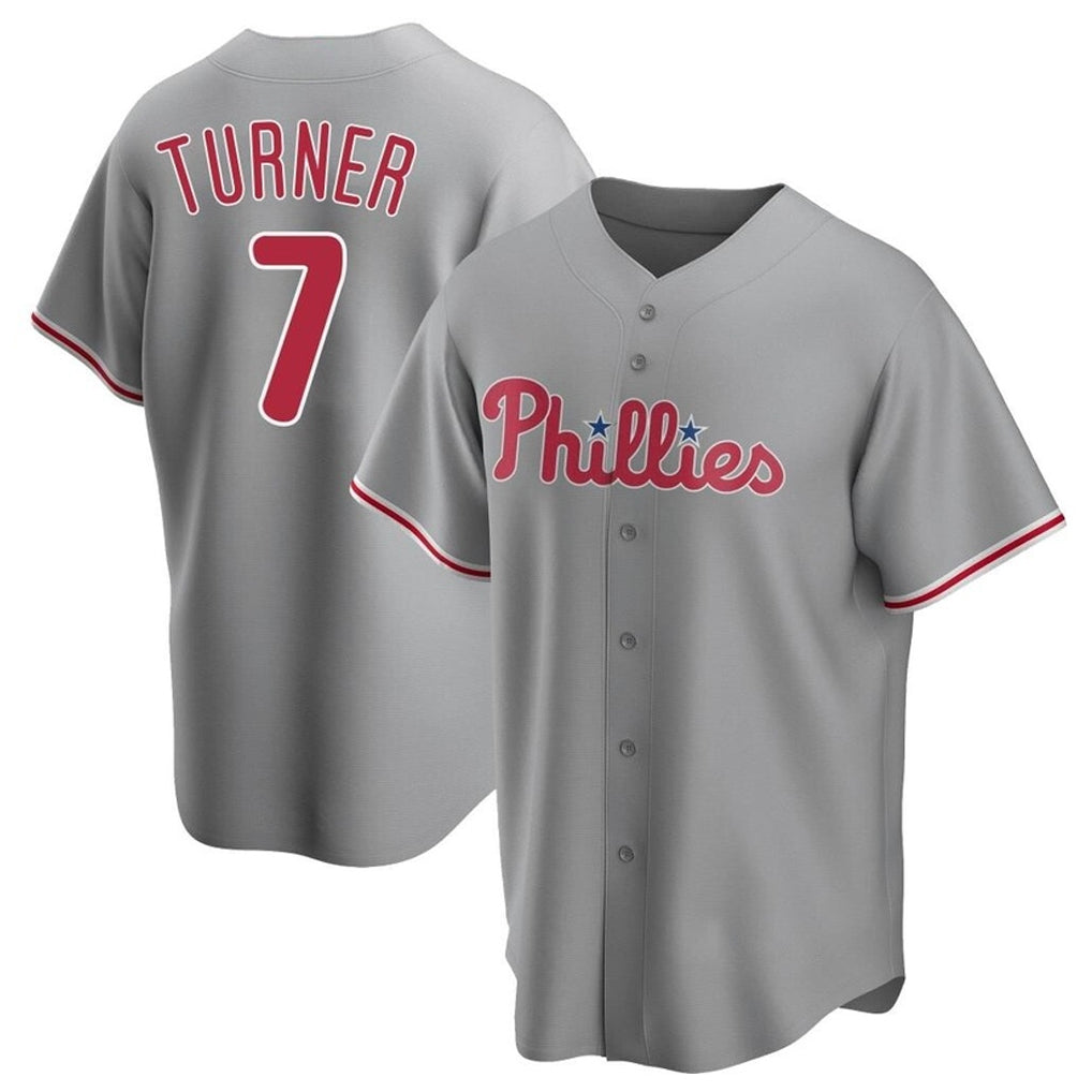 Davalo P.Phillies #7 Trea Turner Player Gray Home Game Stitched Jerseys