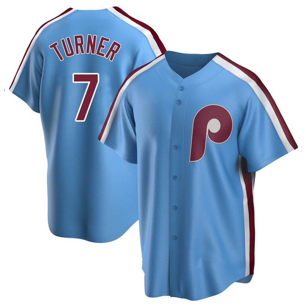 Davalo P.Phillies #7 Trea Turner Player Light Blue Home Game Stitched Jerseys
