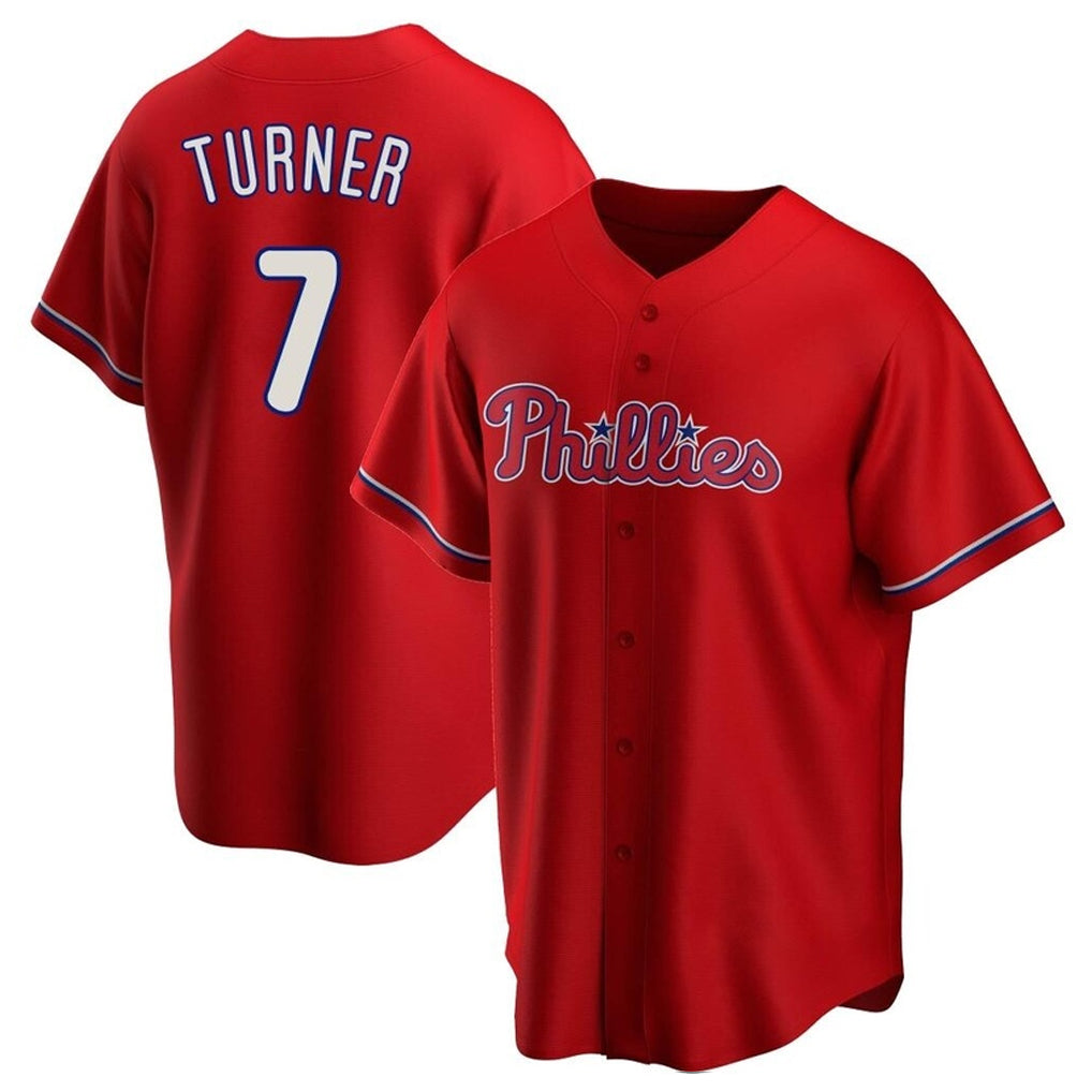 Davalo P.Phillies #7 Trea Turner Player Red Home Game Stitched Jerseys