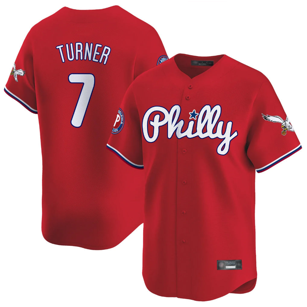 Davalo P.Phillies #7 Trea Turner Player Red Phillies & Eagles Vapor Premier Limited Stitched Jerseys