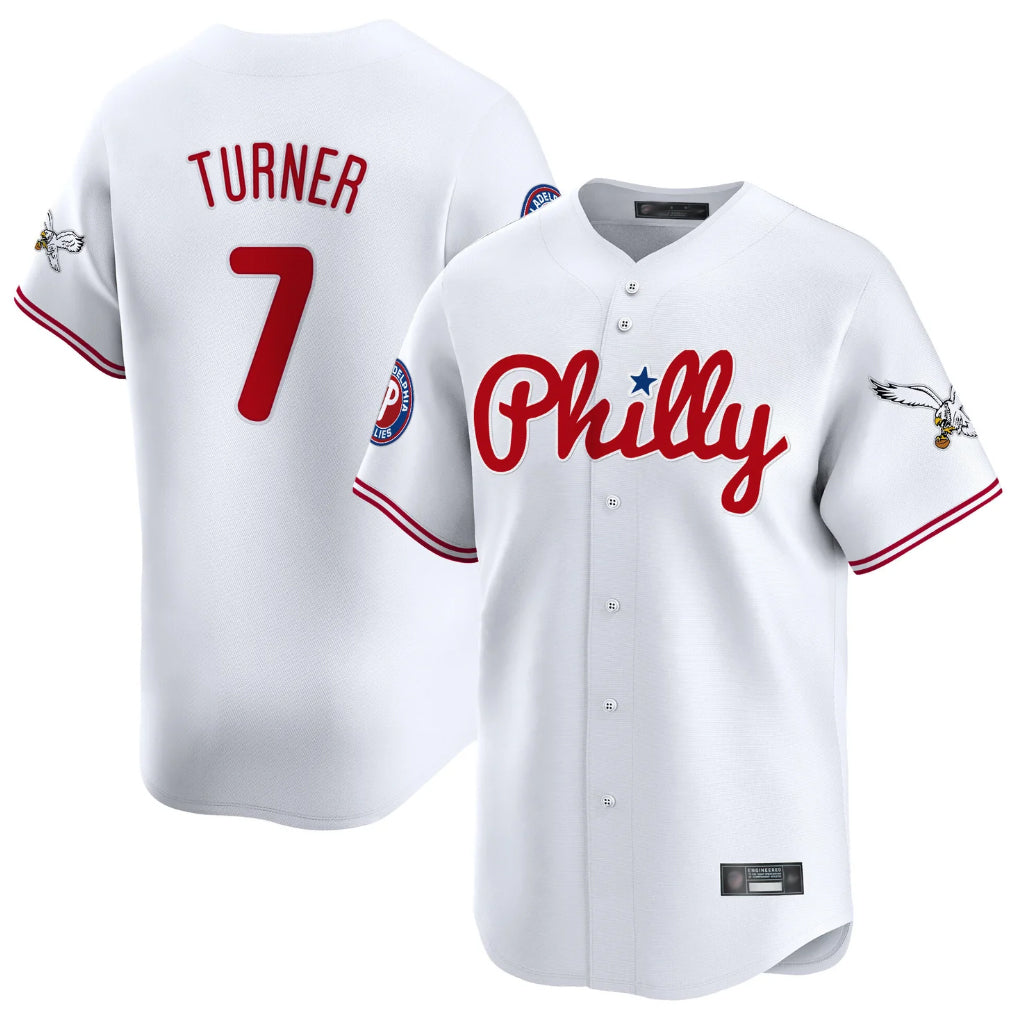 Davalo P.Phillies #7 Trea Turner Player White Phillies & Eagles Vapor Premier Limited Stitched Jerseys