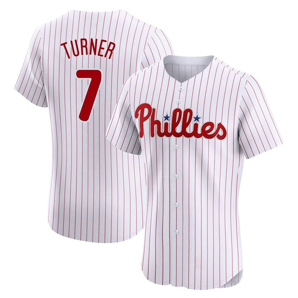 Davalo P.Phillies #7 Trea Turner Player White Pinstripe Phillies & Eagles Vapor Premier Limited Elite Stitched Jerseys