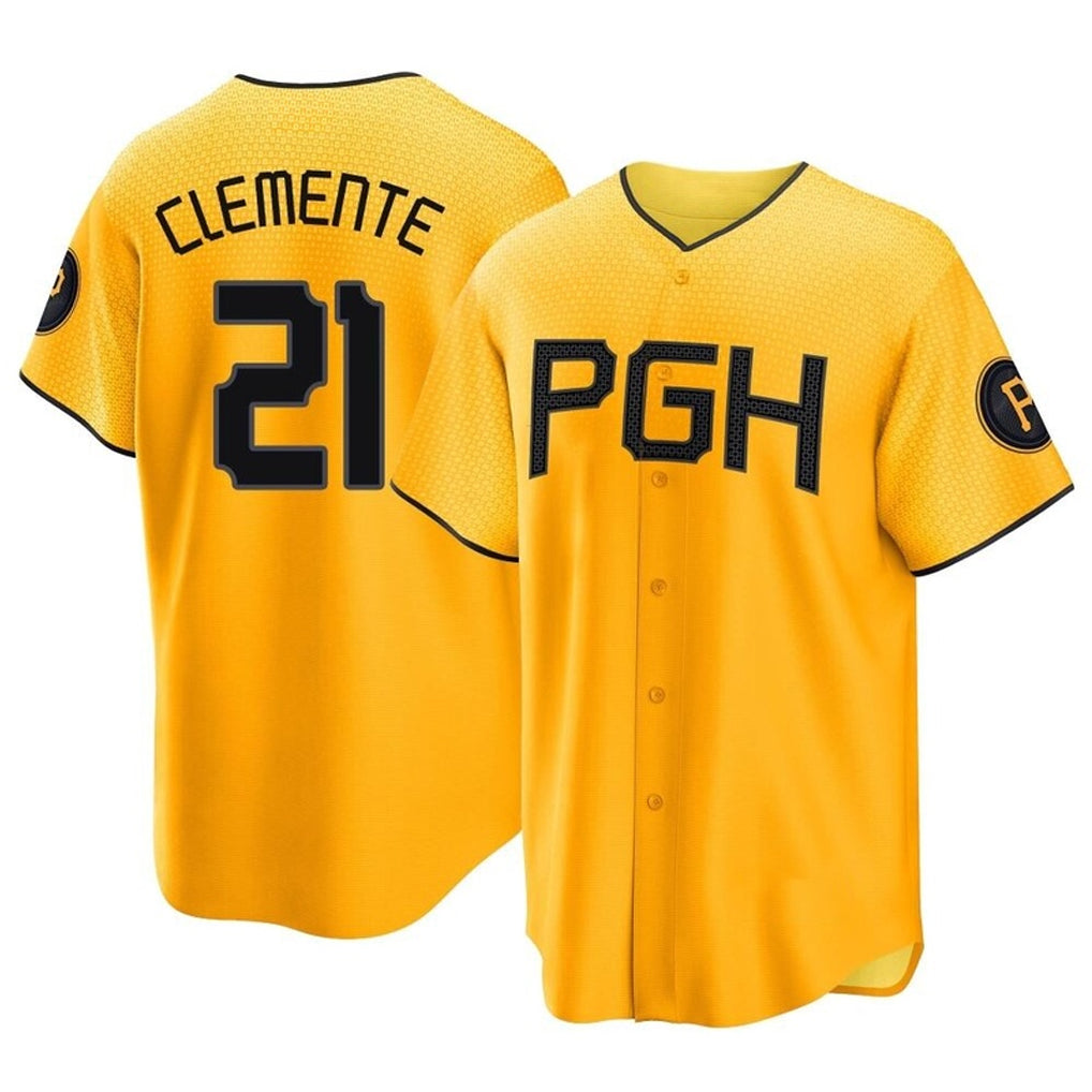 Davalo P.Pirates #21 Roberto Clemente Player Gold City Connect Home Game Stitched Jerseys